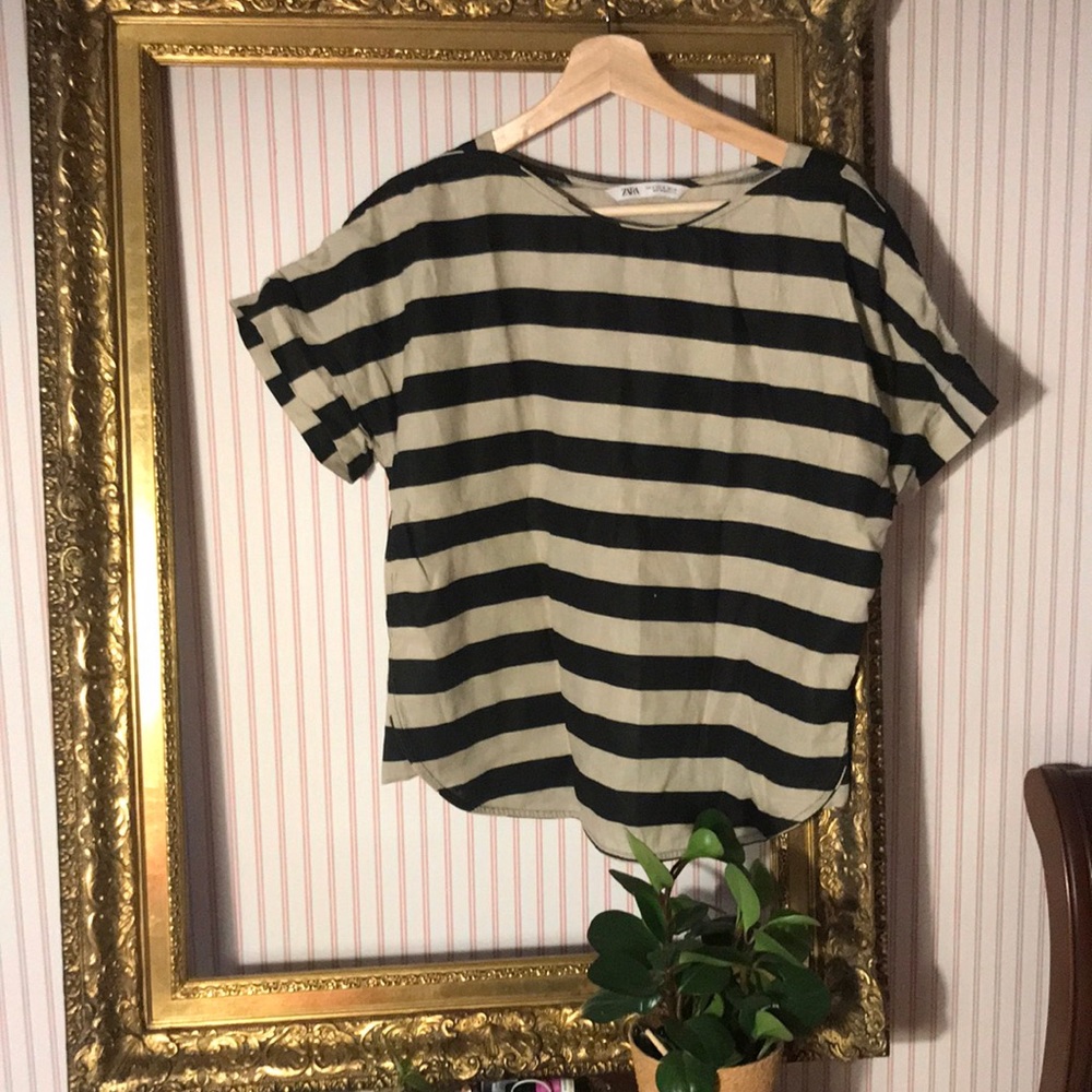 Zara shirt size M black tan stripe